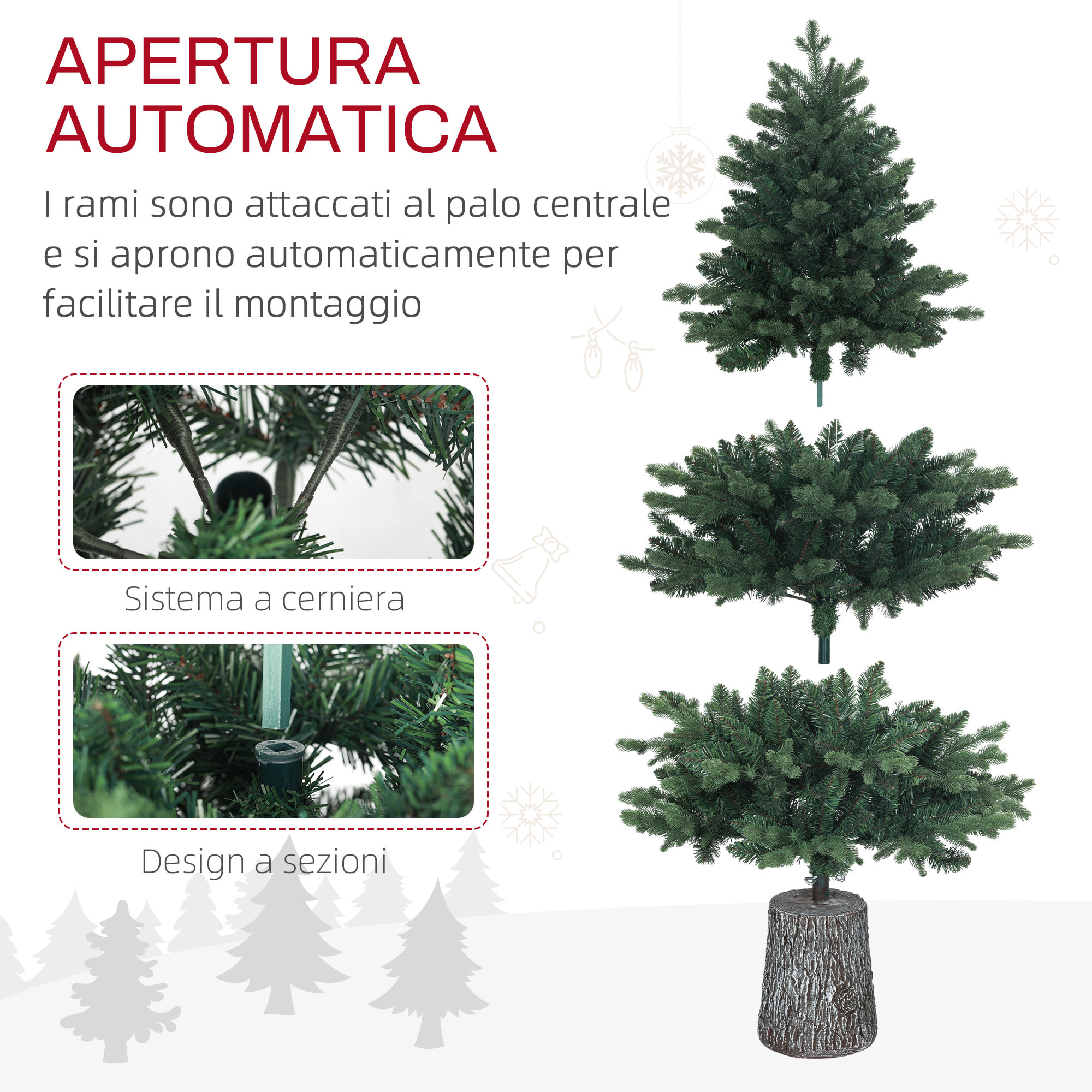 HOMCOM Albero di Natale Artificiale 150 cm Realistico con 994 Rami e Base in Resina, Verde