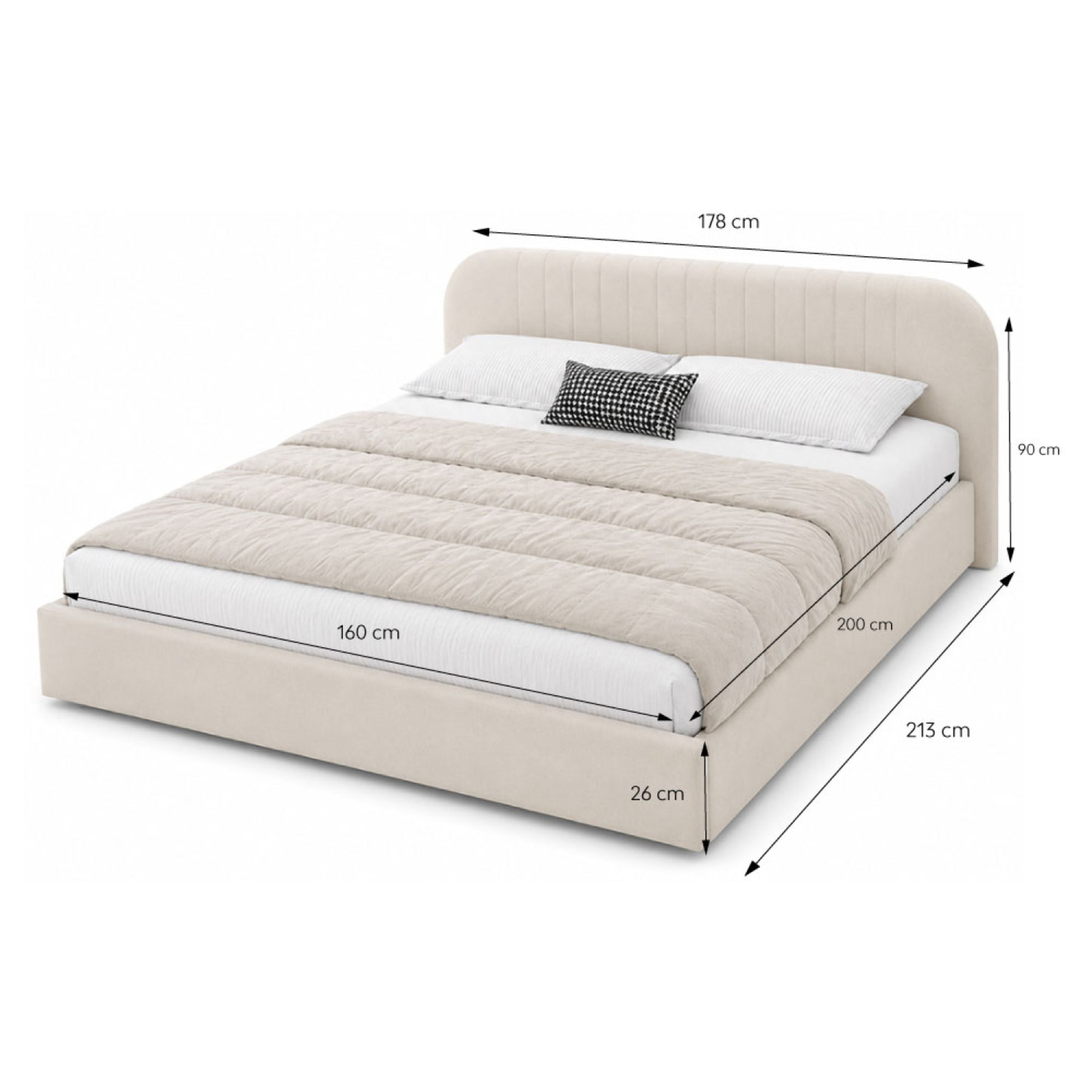 Lit avec coffre de rangement 160x200cm en velours beige MASON