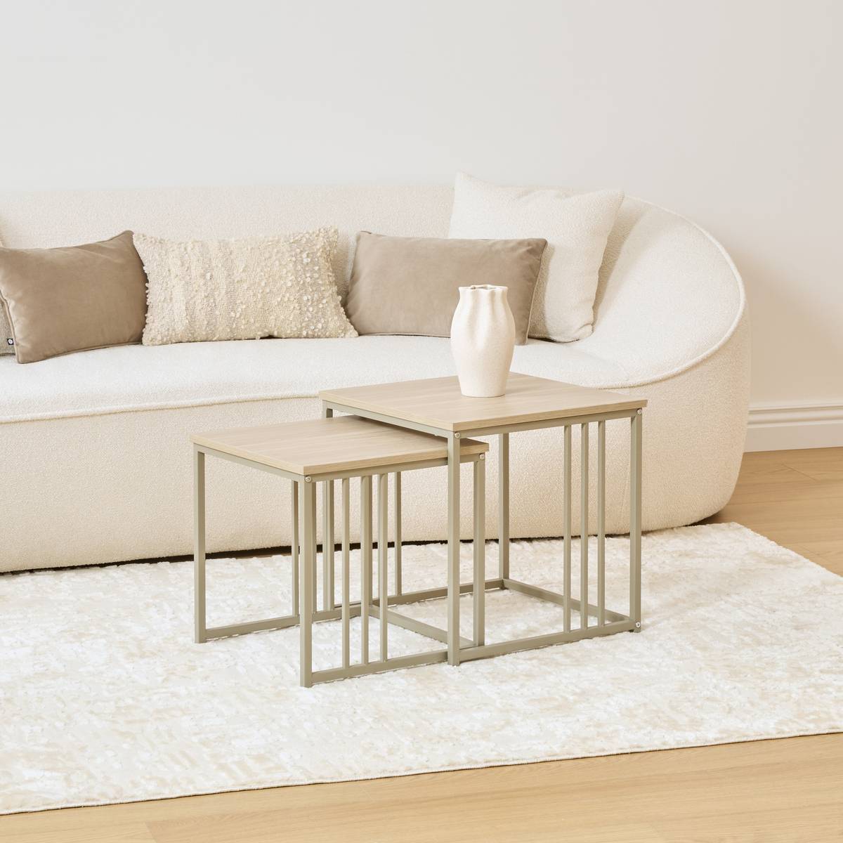 Lot de 2 tables gigognes Duna carrées 40/45cm beige