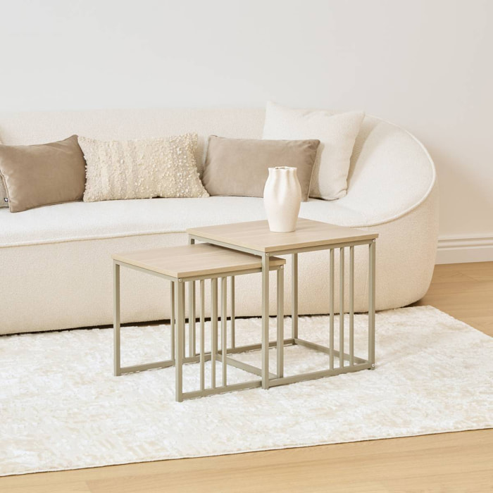 Lot de 2 tables gigognes Duna carrées 40/45cm beige