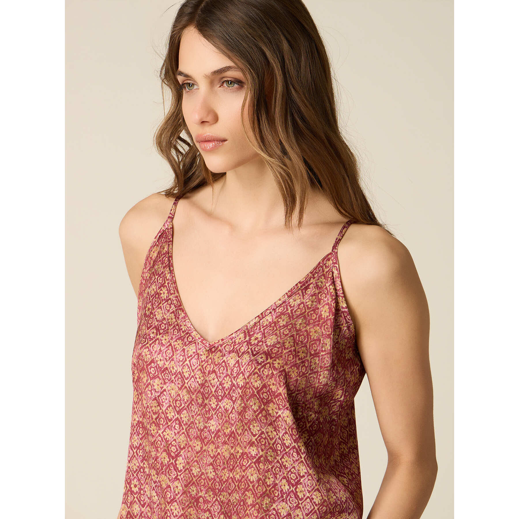 Oltre - Top in raso di viscosa fantasia - Rosa