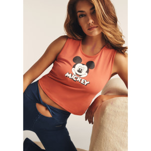 Canotta cropped slim fit con stampa Mickey Mouse