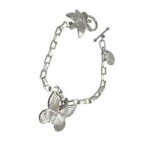 Pulsera cadena mariposa y flor con cierre T plata 10µ