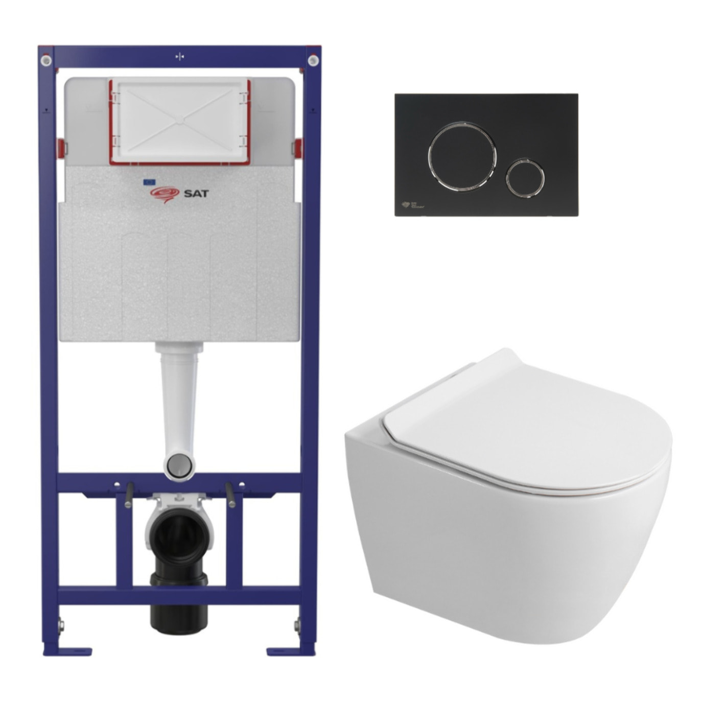 Pack WC bâti-support + WC sans bride Ceramia PixL avec abattant SoftClose + plaque noir (STCEPXWT04-FR)