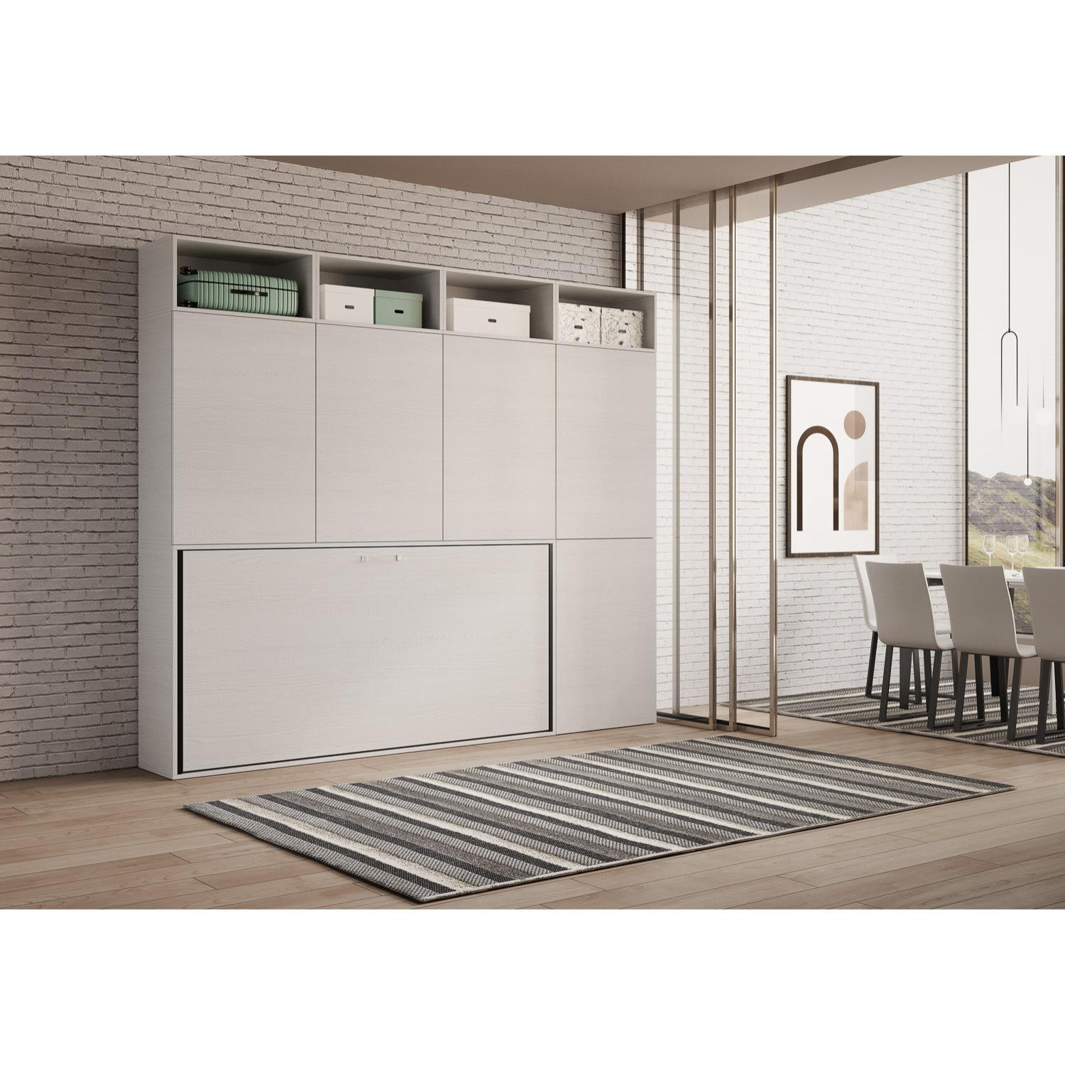 Armoire lit escamotable horizontal 1 couchage 85 Kando avec matelas composition B Frêne Blanc