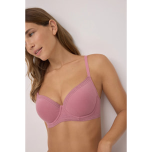Reggiseno con ferretto imbottito a coste e pizzo rosa, coppe B e C