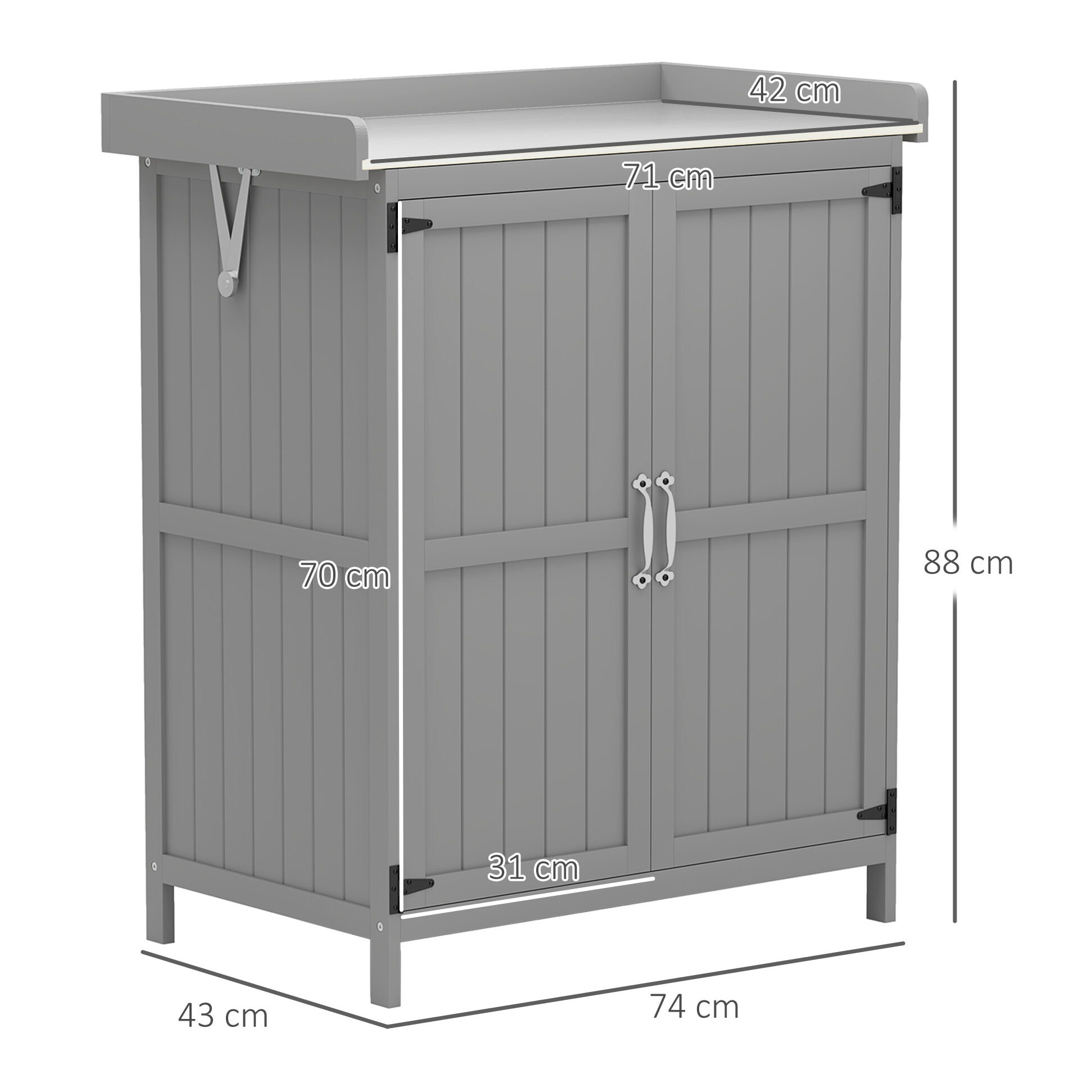 Armoire de jardin sur pied 2 portes étagère toit ouvrant dim. 74 x 43 x 88 cm acier inox bois sapin gris