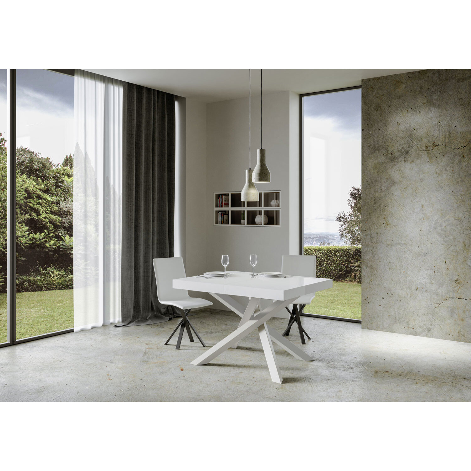 Mesa extensible 90x140/400 cm Volantis Fresno Blanco estructura blanco