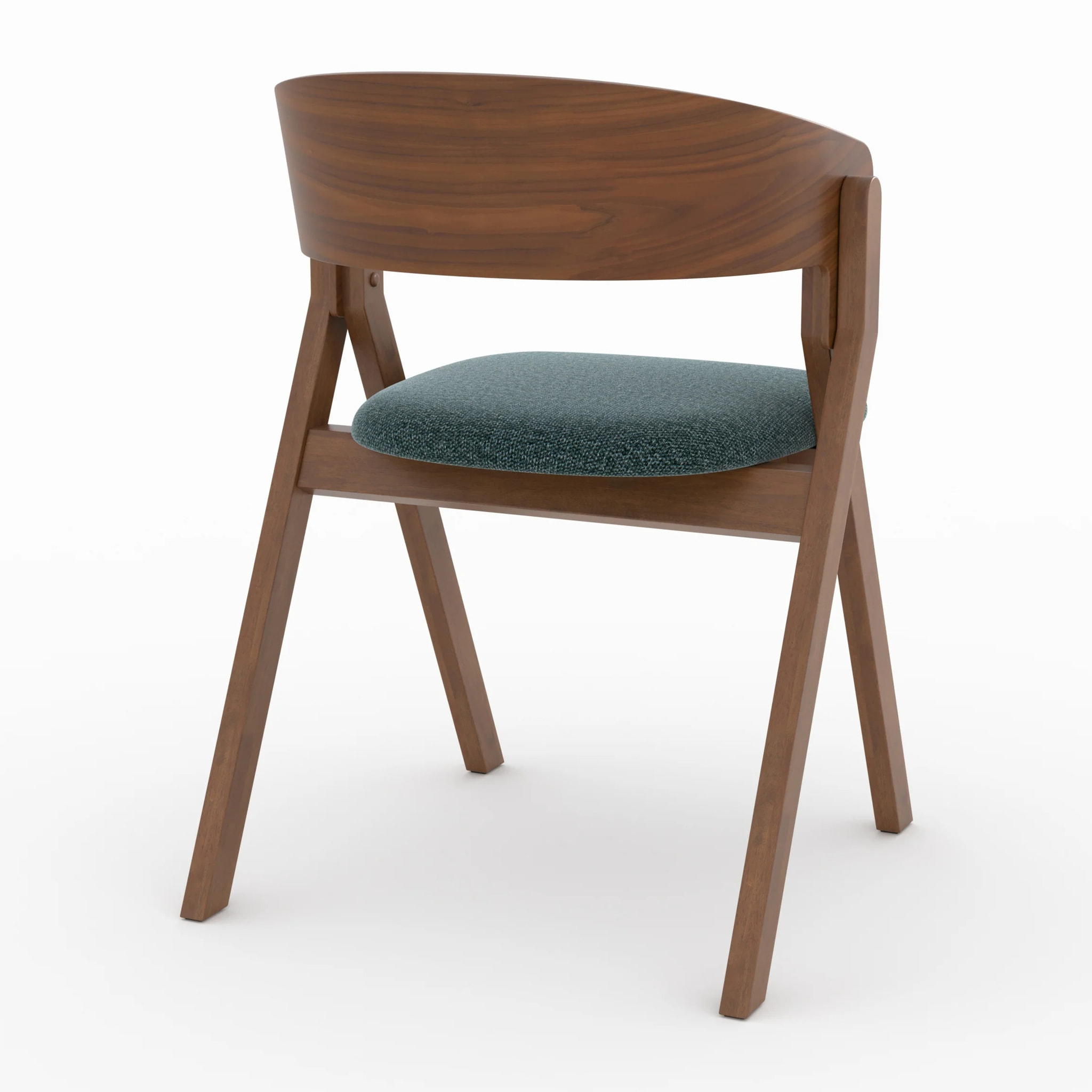 Chaise en bois d'hévéa et tissu vert chiné - Héloïse