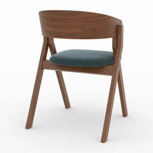 Chaise en bois d'hévéa et tissu vert chiné - Héloïse