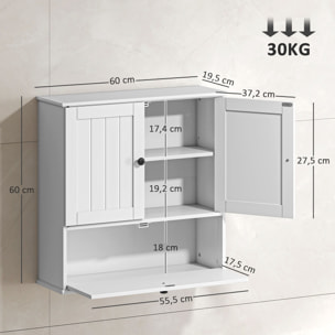 Armario de Baño de Pared, Mueble de Baño Colgar Rústico con Estante Ajustable, Doble Puerta, Puerta Abatible y Cierre Magnético, para Cocina, Lavadero, sobre el Inodoro, Blanco