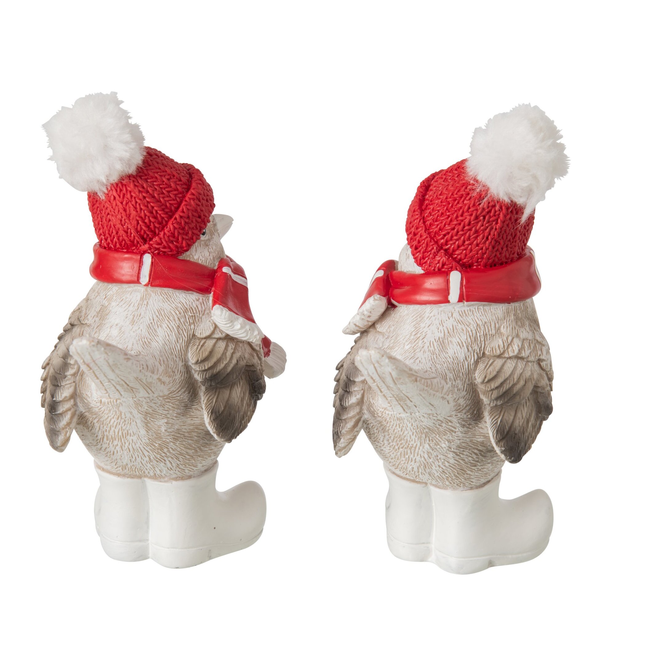 J-Line Oiseau foulard et chapeau - polyrésine - rouge Noël/gris - large - assortiment de 2
