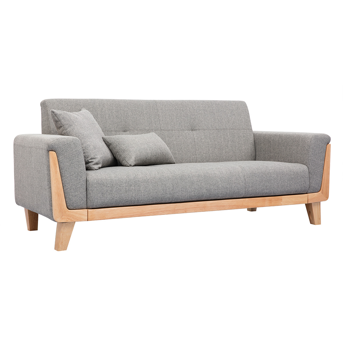 Canapé scandinave 3 places en tissu gris et bois clair FJORD