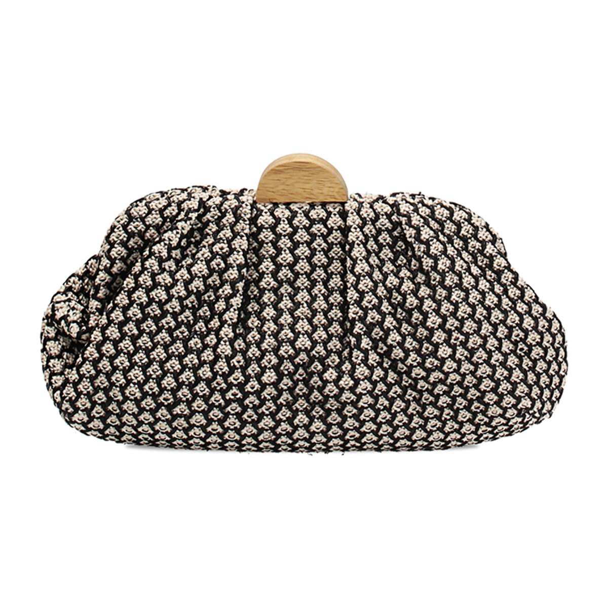 Clutch donna nero beige in raffia