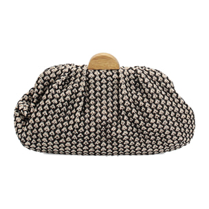 Clutch donna nero beige in raffia