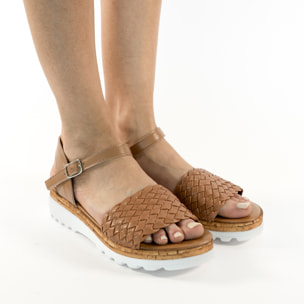 SANDALO INTRECCIATO VERA PELLE CAMEL