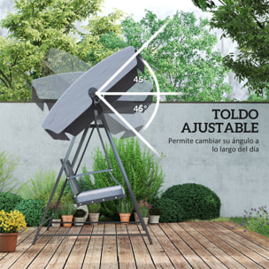 Columpio de Jardín Exterior de 3 Plazas Balancín de Jardín Exterior con Toldo Ajustable Cojín y Estructura de Acero Carga 360 kg 205x133x181 cm Gris