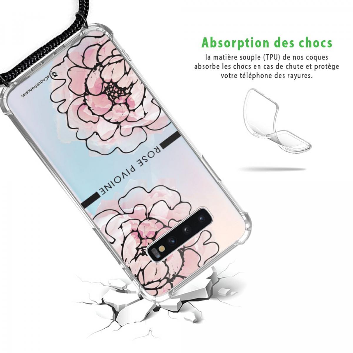 Coque cordon Samsung Galaxy S10 Dessin Rose Pivoine La Coque Francaise