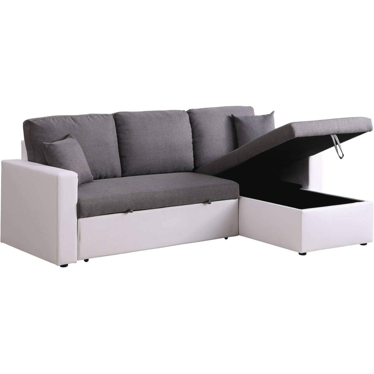 Canapé d'angle convertible/ réversible avec coffre "Alain" - 221 x 145 x 85 cm - 3 places - Gris / Blanc