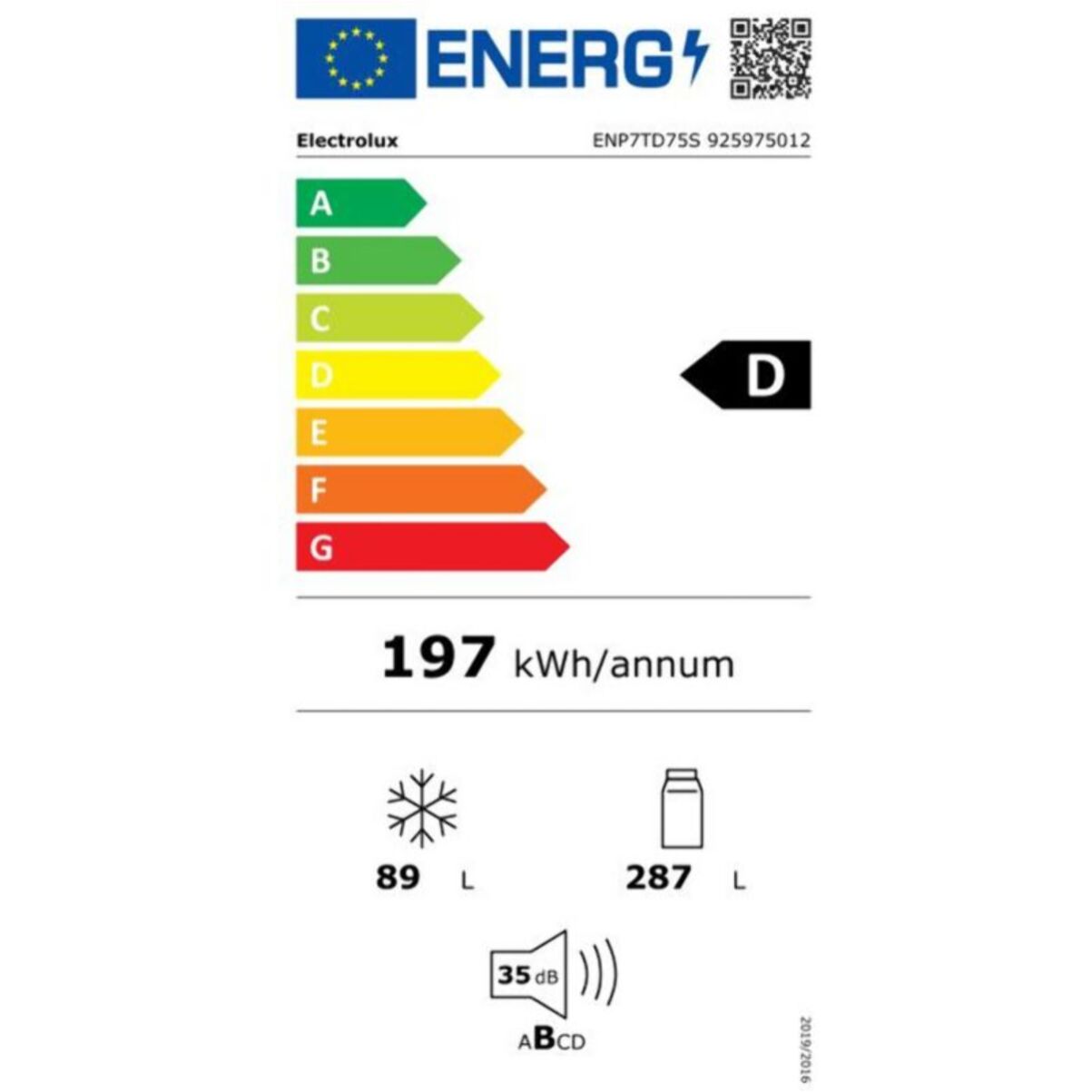 Réfrigérateur combiné encastrable ELECTROLUX ENP7TD75S GreenZone 70cm