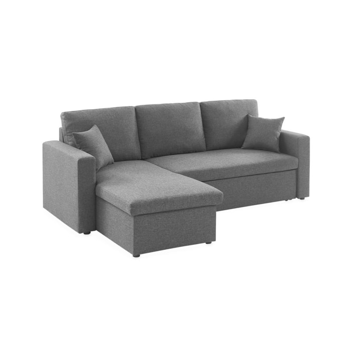 Canapé d'angle SMILE convertible réversible compact 3 places en tissu gris foncé. L 213.5 x P 136.5 x H 83cm. avec coffre de rangement