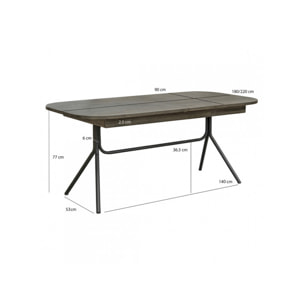 Table de repas extensible L180/220 cm en bois massif cendré et métal noir - BELLAGIO