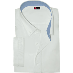 Camicia Uomo 1 Bottone Button Down Manica Corta Slim Popeline Stretch Unito Bianco