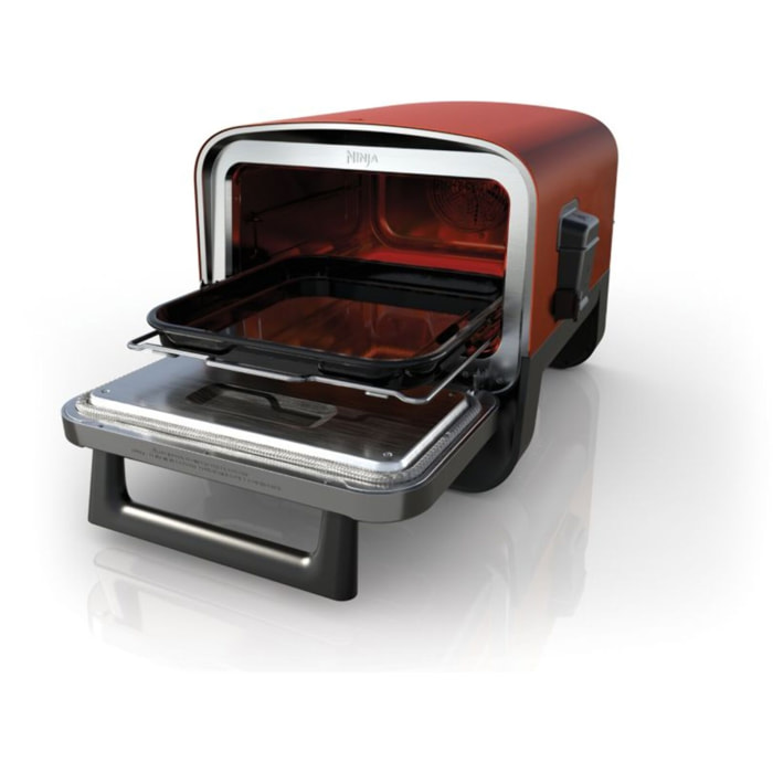 Four à pizza électrique NINJA Woodfire OO101EU orange inox, 1 pizza 30 cm, préchauffage 15 min, jusqu'à 370°C
