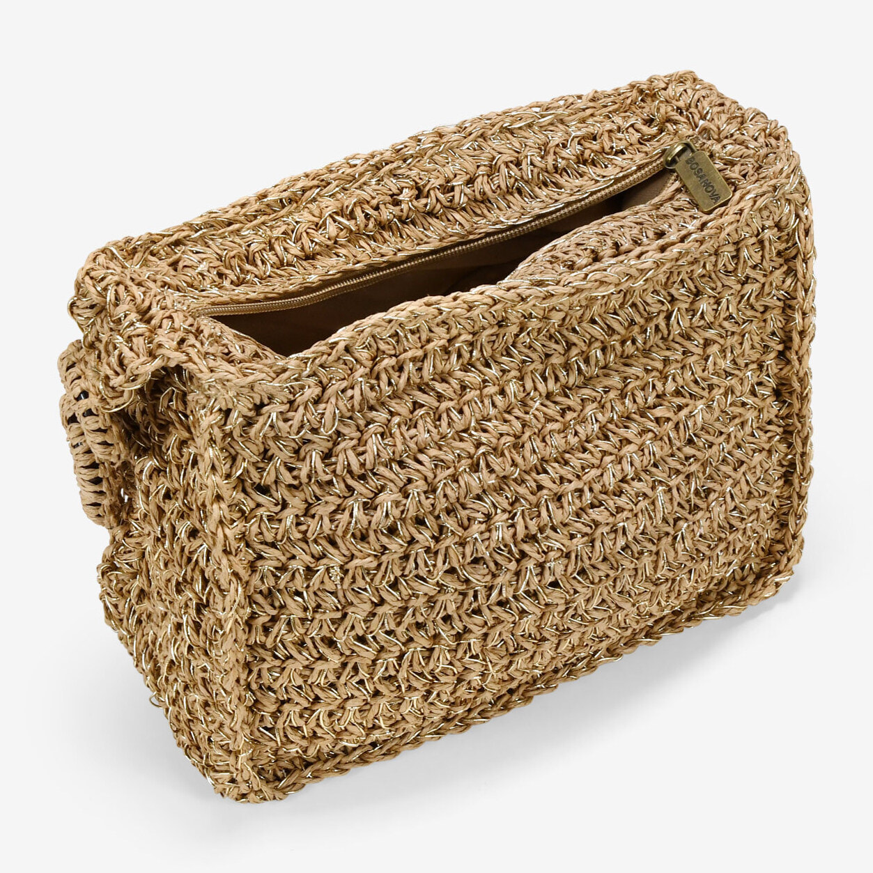 Bolso de hombro marrón claro en rafia