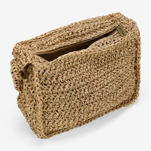 Bolso de hombro marrón claro en rafia