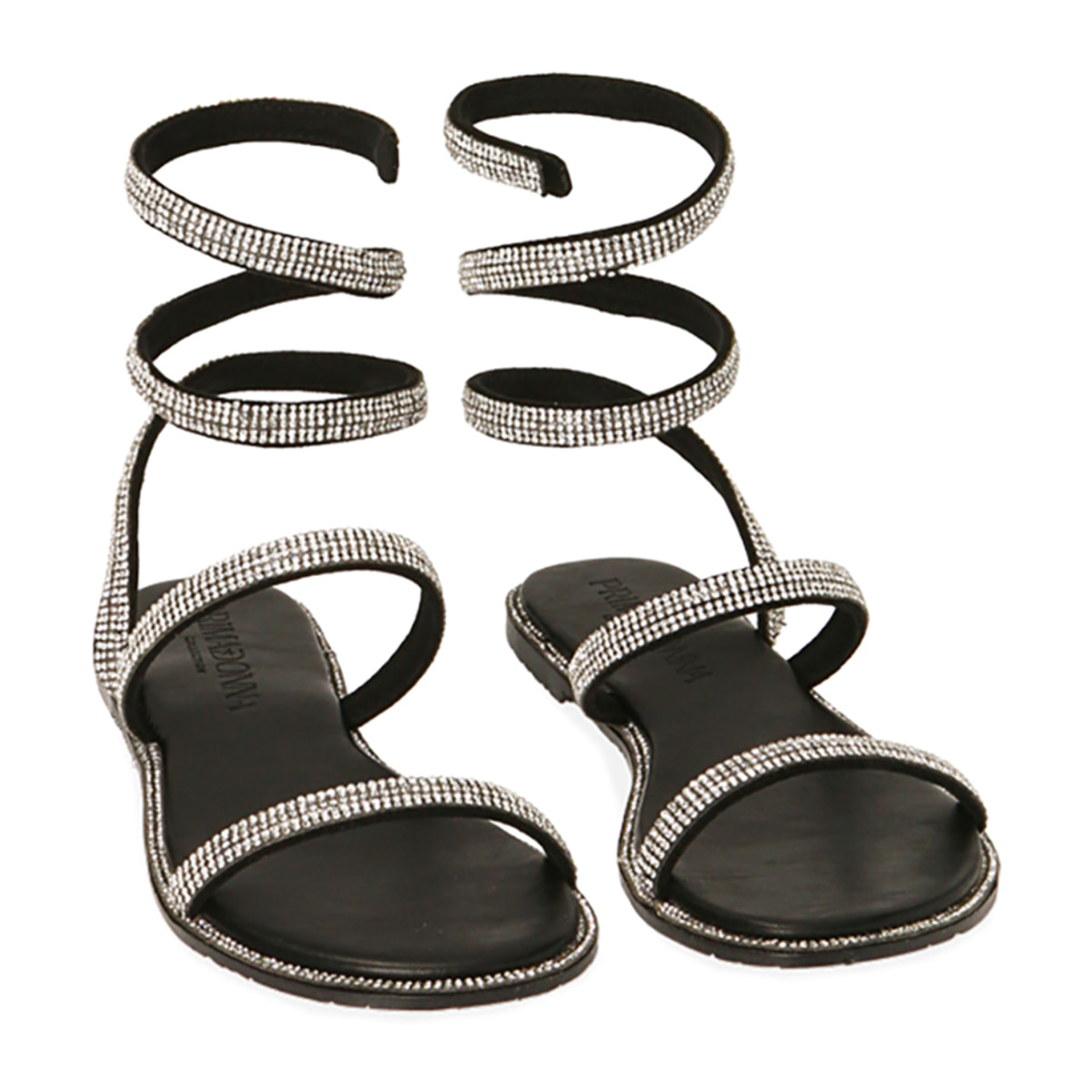 Sandalias de serpiente negras con pedrería