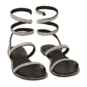 Sandalias de serpiente negras con pedrería