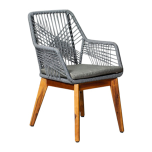 Chaise de jardin grise en corde tressée et pieds bois FSC® GRENADE