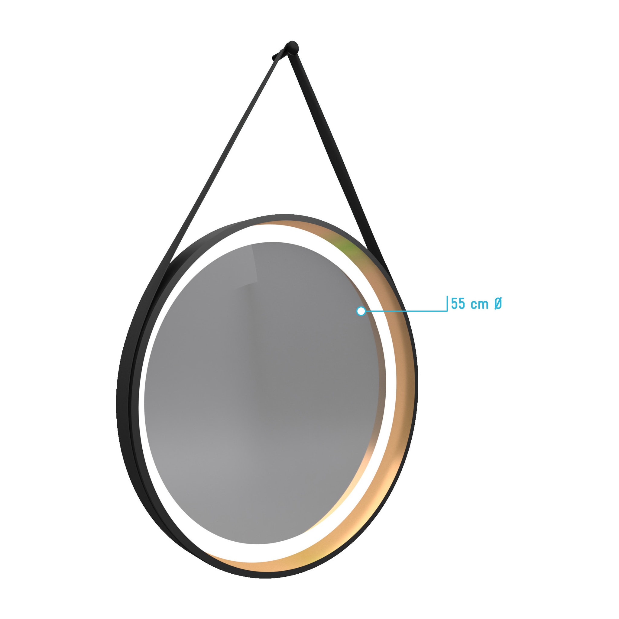 Miroir salle de bain rond - diamètre 55cm - noir mat et finition bronze - CIRCLE HORUS LED