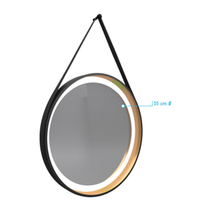 Miroir salle de bain rond - diamètre 55cm - noir mat et finition bronze - CIRCLE HORUS LED