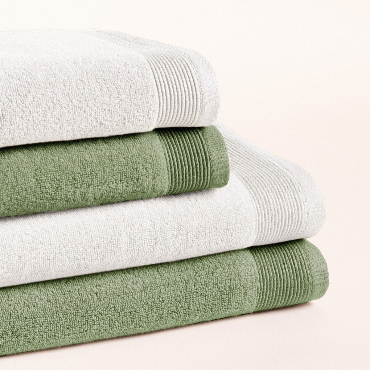 Set 4 Toallas Bicolor Harmony Blanco-Moss - Zero Twist - 600 Gramos