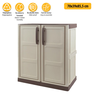 Armario de media altura en pp, material reciclable y ecológico, equipado con bisagras y estante ajustable 70x39x85,5cm