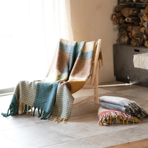 Plaid à carreaux aspect mohair doux - Bleu Paon