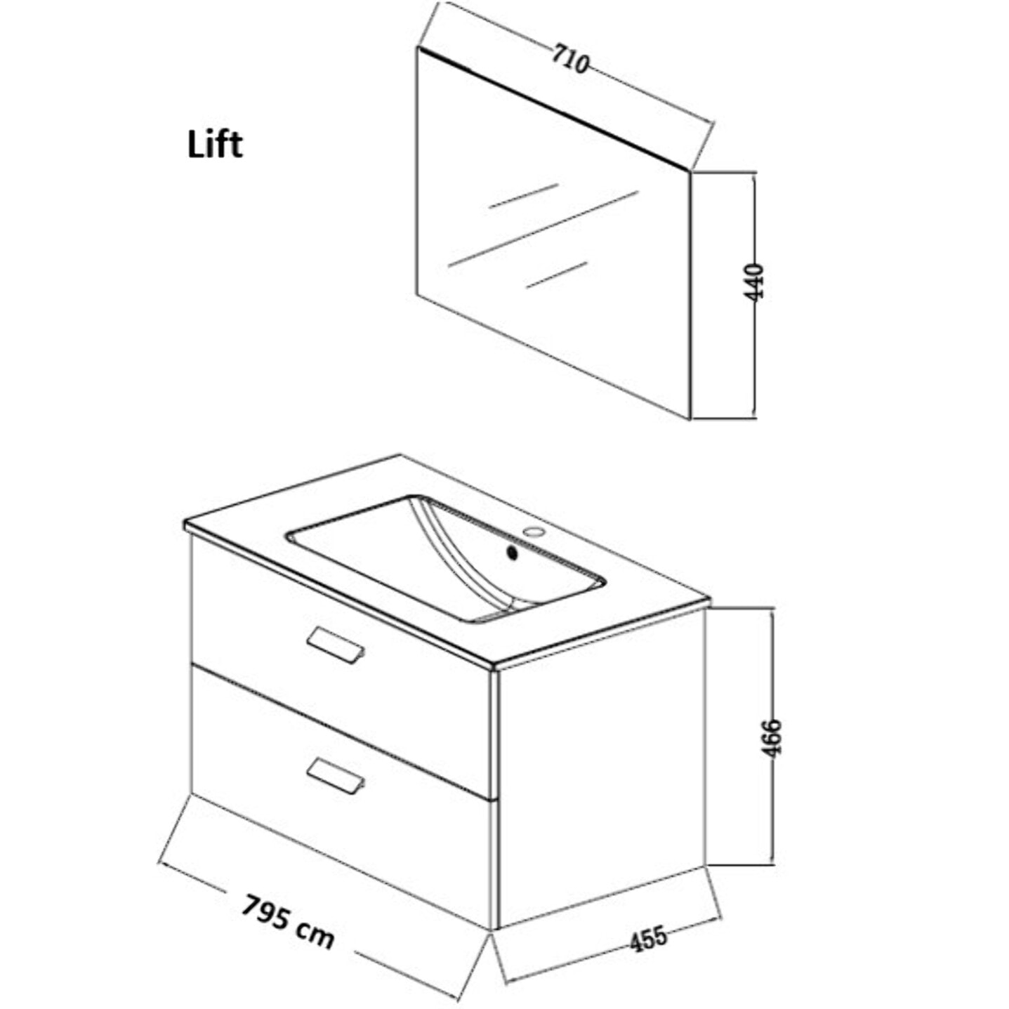 Meuble salle de bain 80 cm suspendu 2 tiroirs Blanc avec vasque et miroir - BOX-IN