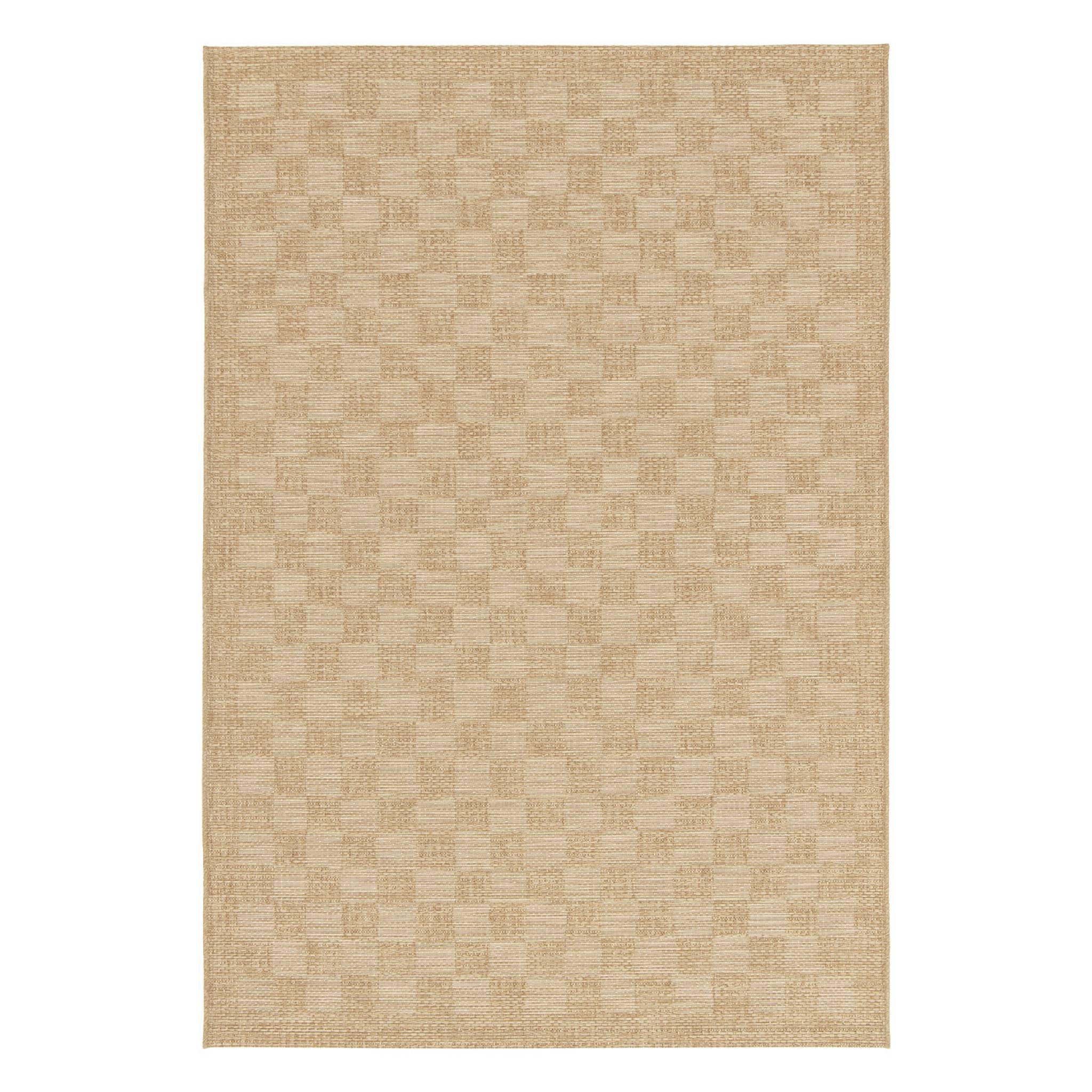 Tapis intérieur/extérieur effet jute coloris naturel motif damier CARRIE