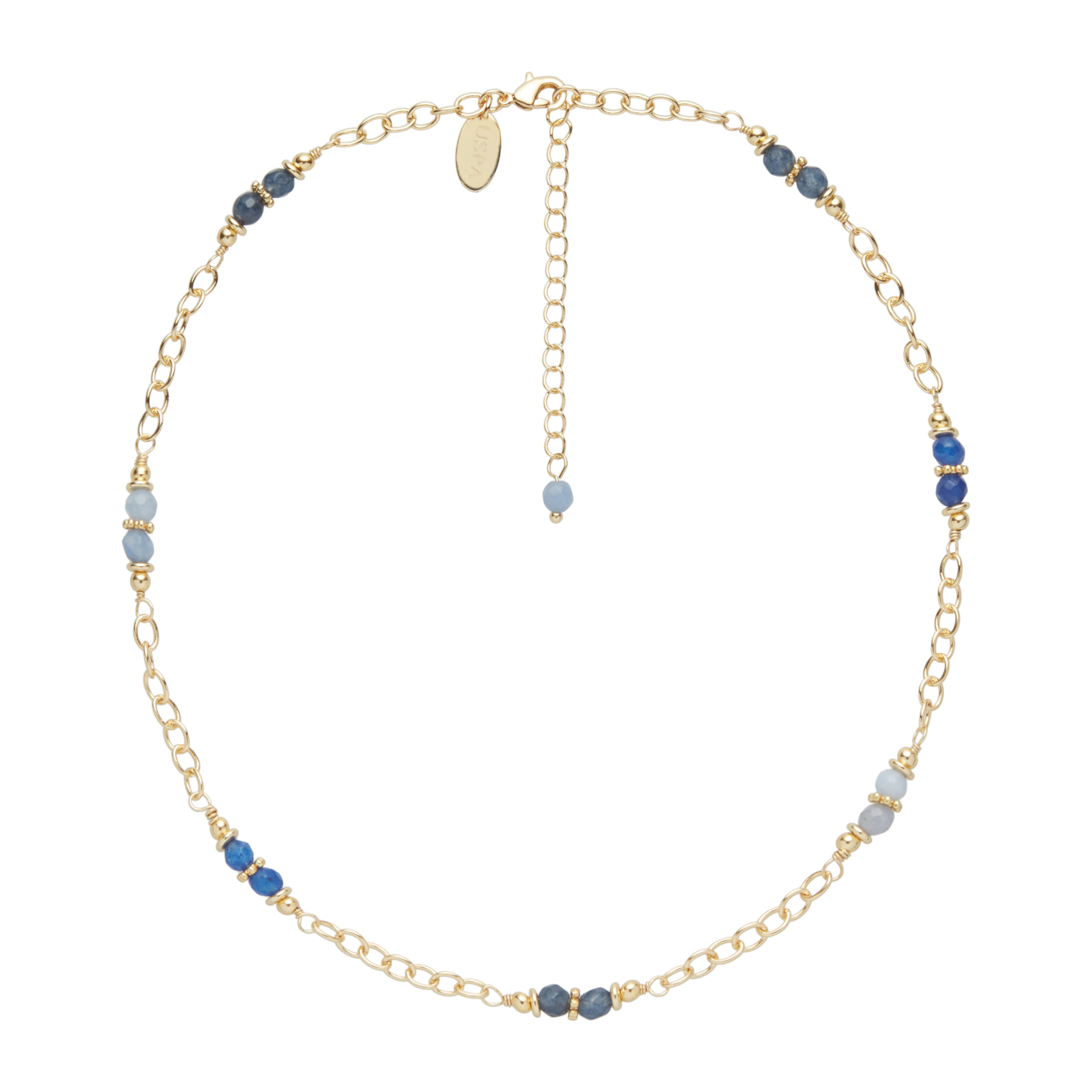 Collana U.S. Polo Assn. In metallo dorato con lapislazzuli e agata blu