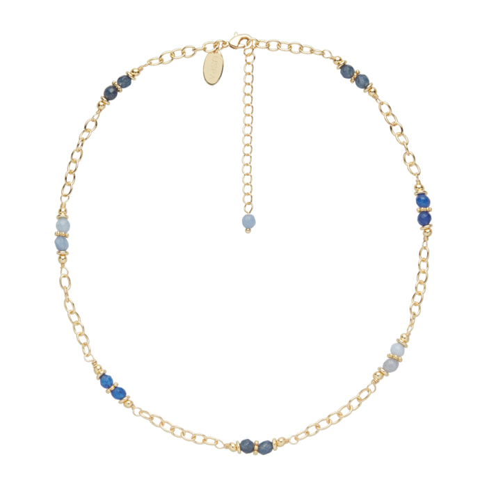 Collana U.S. Polo Assn. In metallo dorato con lapislazzuli e agata blu
