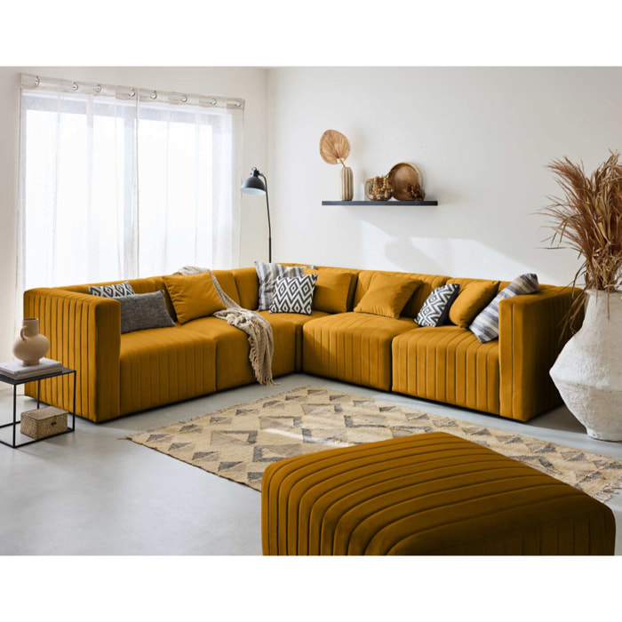 Nova - canapé modulable d'angle réversible - 6 places - avec pouf d'appoint - en velours - Jaune