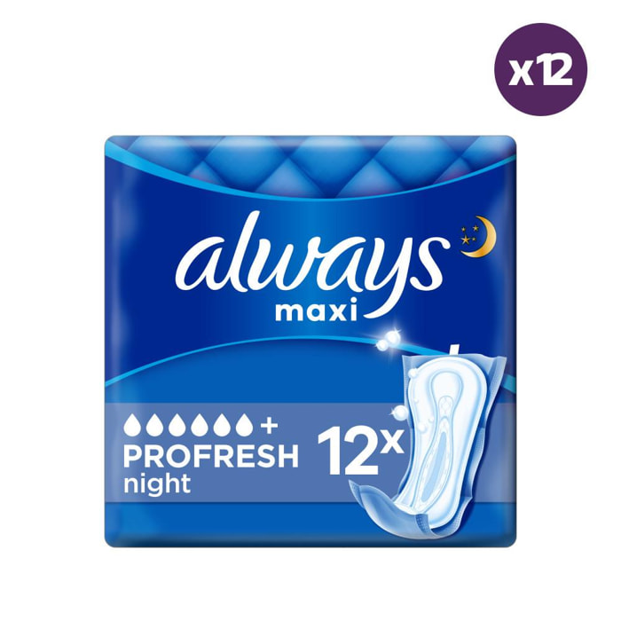 12x12 Serviettes Hygiéniques Always Maxi Profresh - Nuit