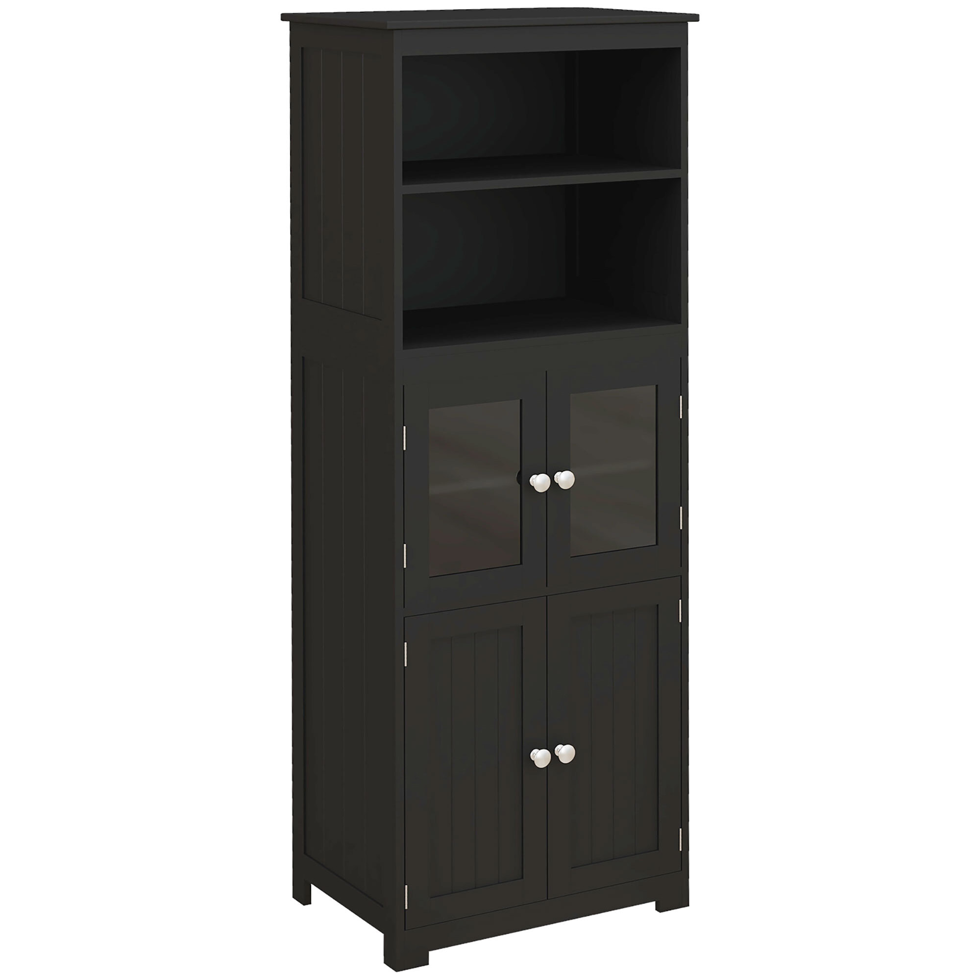 Armoire de cuisine multi-rangements 4 portes avec étagères 2 niches grand plateau MDF noir