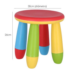 Taburete infantil rojo en plástico fuerte y resistente, diá:30 cm x h:26 cm