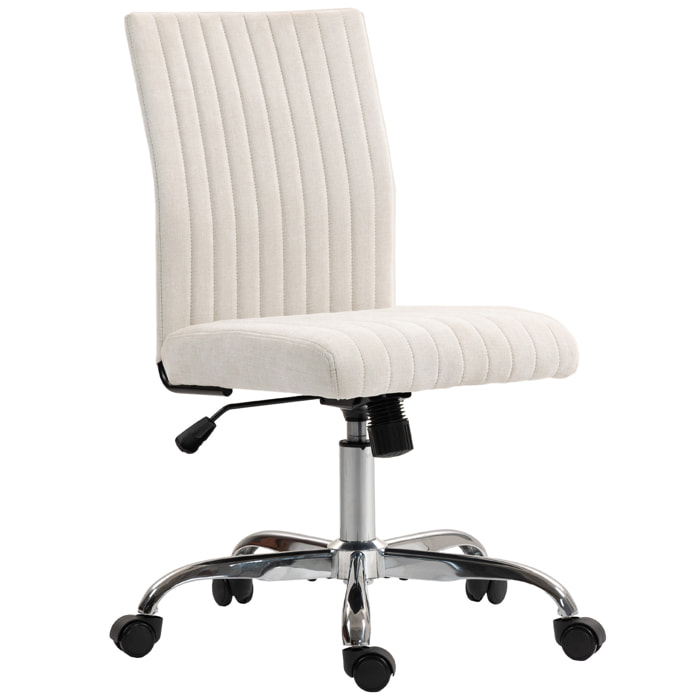 Chaise de bureau design sans accoudoirs surpiqûres verticales tissu blanc cassé
