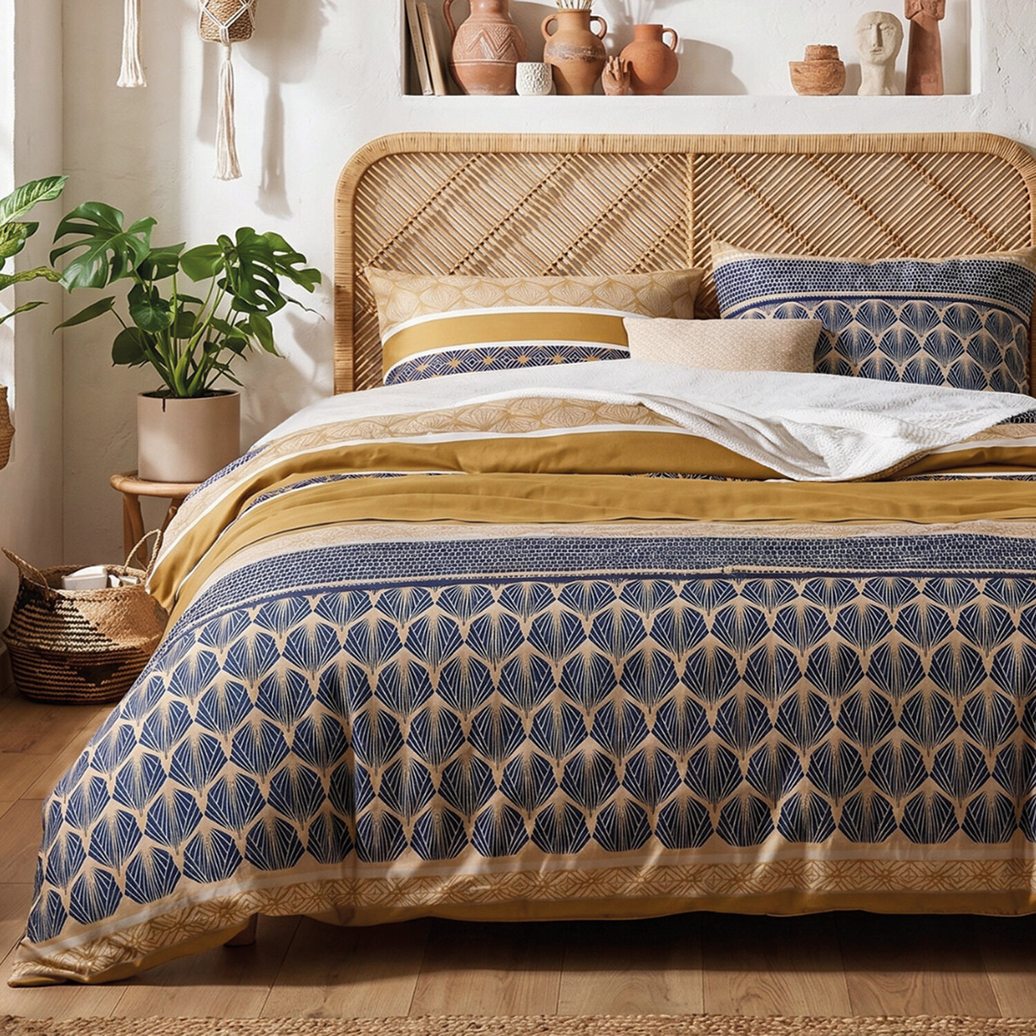 Parure housse de couette 240x220 cm imprimée graphique + 2 taies 100% Coton - CELORN
