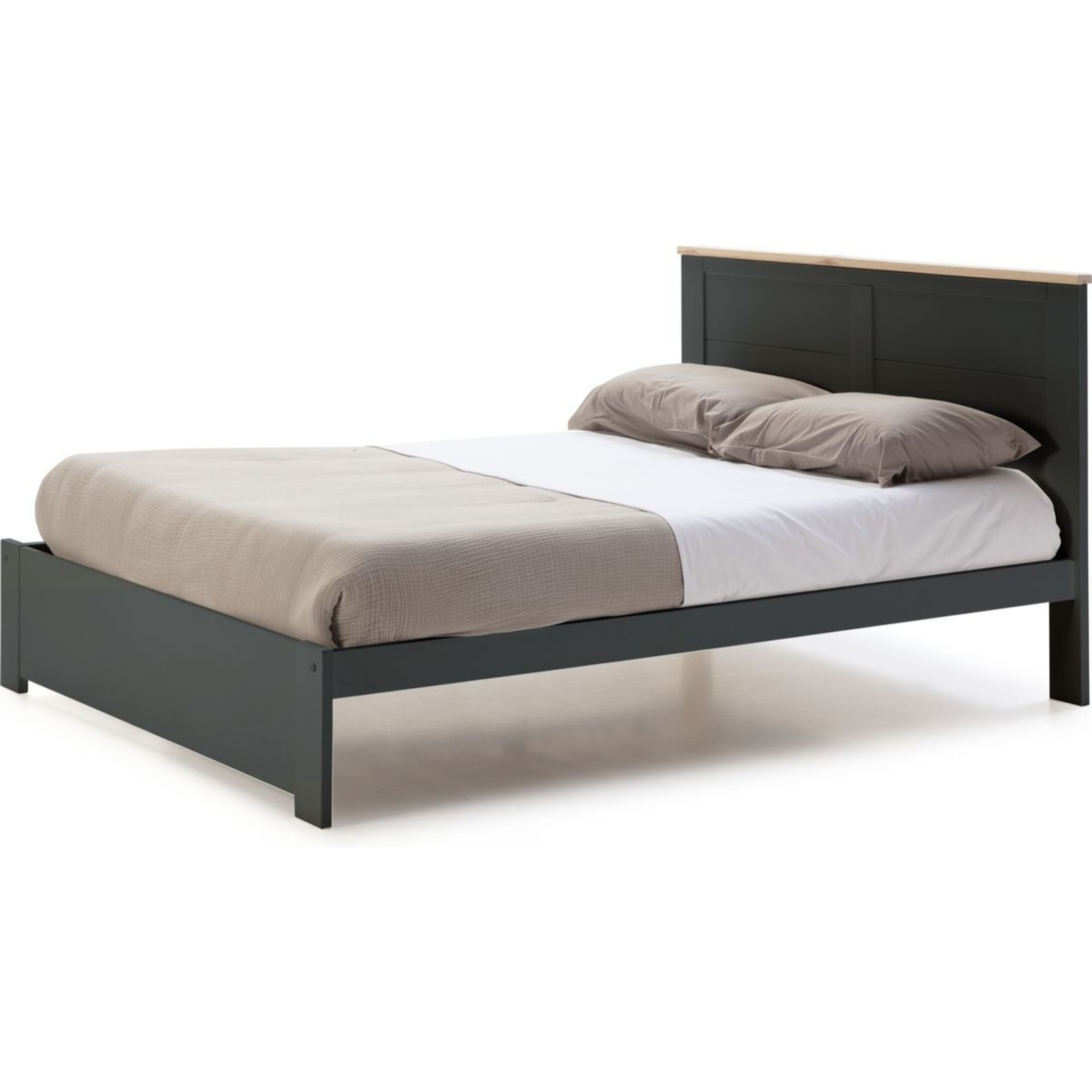 Lit adulte avec tête de lit en bois - NEVEA