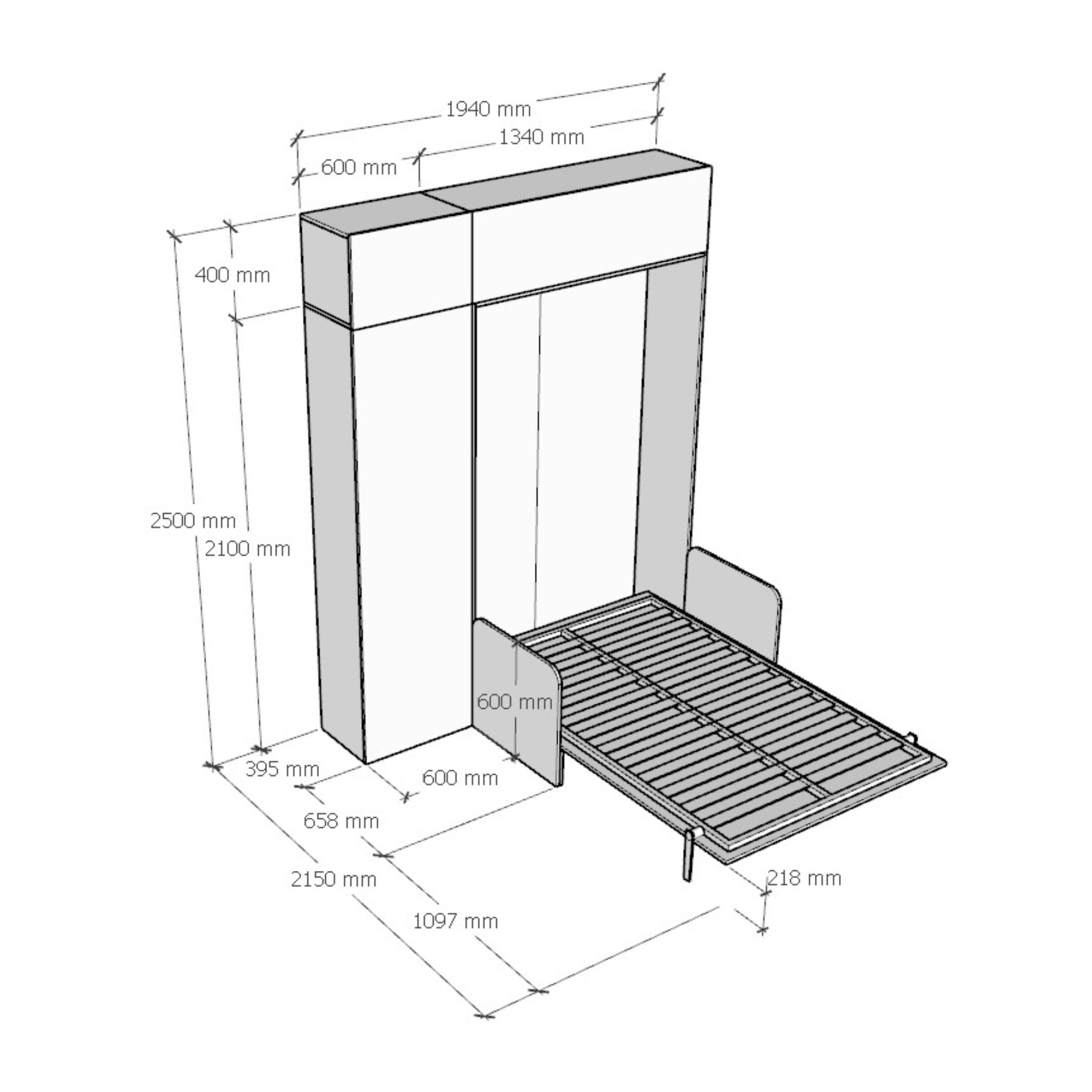 Cama abatible 120 vertical Kentaro Sofà con columna - módulo a pared superior - módulo con apertura vasistas Nogal